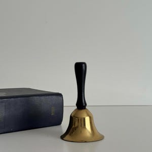 Vintage Brass Bell with Wooden Handle: Antique Home Decor