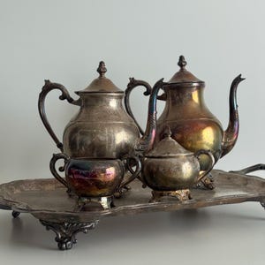 Vintage F.B. Roger&#39;s Silver Tea Set with Footed Tray
