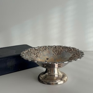 Vintage Ornate Pedestal Silver Bowl, Footed Bowl, Compote Dish, Home Decor, Shelf Styling
