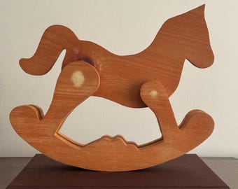 Antique Wooden Rocking Horse | Handmade Nursery Shelf Decor