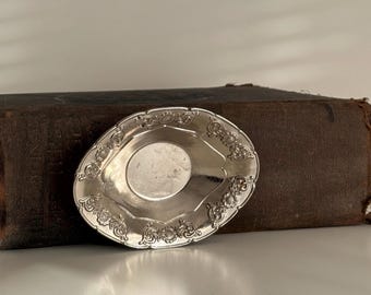 Antique Silver Oval Nut Dish | Vintage Jewelry Tray, Home Decor