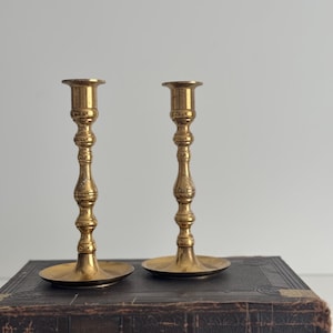 Vintage Brass Taper Candlestick Pair: Antique Home Decor