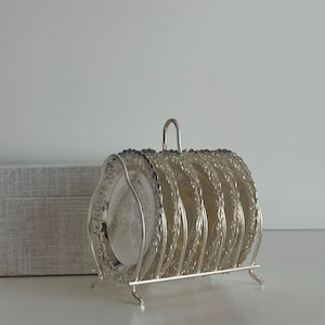 Vintage Queen Anne Coaster Set With Stand, Antique