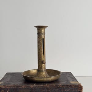 Vintage 19th Century Push Up Brass Candlestick With Weathered Patina, Antique Home Decor, Vintage