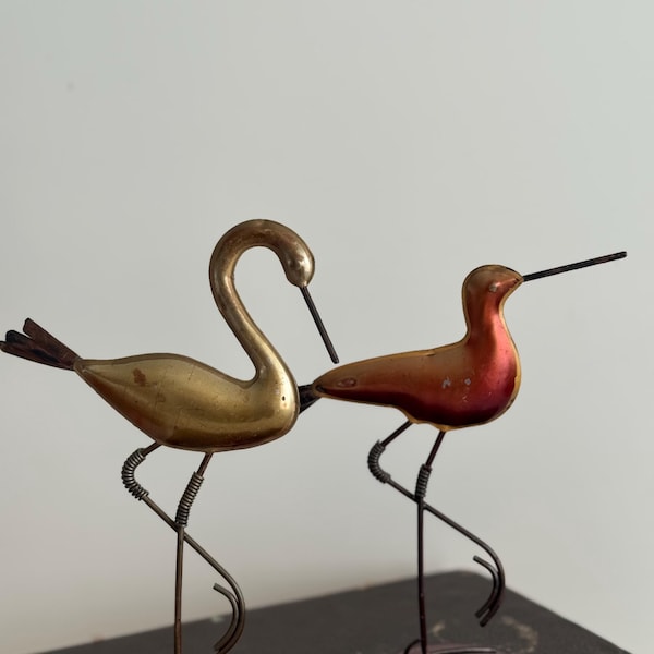 Antique Metal Bird Figurines | Crane Figures Vintage