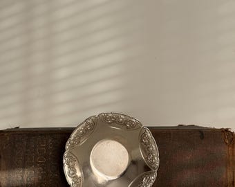Antique Silver Nut Dish | Round Decorative Tray, Vintage Home Styling