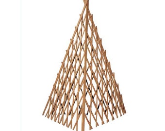 Willow Teepee plant support, brown bark on or debarked beige finishes.