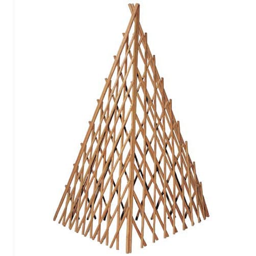 Support de plante tipi en saule, finitions écorce brune ou beige.