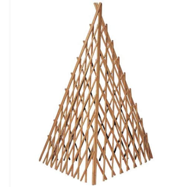 Willow Teepee plant support, brown bark on or debarked beige finishes.