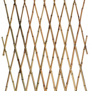 May include: A brown bamboo fence panel with a diamond pattern. The fence is made of natural bamboo poles that are woven together to create a decorative and functional barrier.