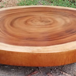 Monkey Pod Round Wood Slab, natural or dark walnut finished.