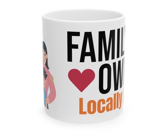 Taza de café de propiedad familiar amada localmente. Taza para pequeñas empresas. Sello de pequeña empresa. Historia de una pequeña empresa. Taza familiar. venta de pequenas empresas
