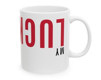 Mi suerte taza de café al revés. Divertida taza de café. Taza motivacional. Regalos para él. Taza de inspiración. Regalo de aliento. Taza de café de la suerte.