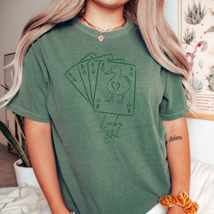 Lucky You Camicia Preppy Stuff Camicia con papera Camicia con papera Camicia fortunata Camicia con carte da gioco retrò Camicia con papera alla moda Camicia con carte da gioco alla moda