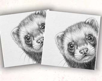 Set of Two Ceramic Coasters for Ferret Lovers, Ferret Mom Gift