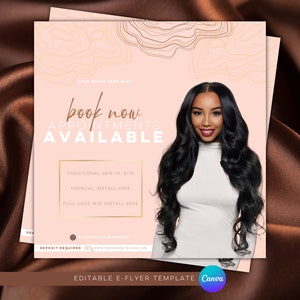 Circulaire Réserver | Rendez-vous disponibles | de Flyer de toile | Personnalisable | Flyer cheveux | Flyer pour les coiffeurs | Flyer beige et marron