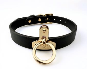 Genuine Leather Collar & Chain Leash Kit, Handmade Bondage Choker with T-Buckle