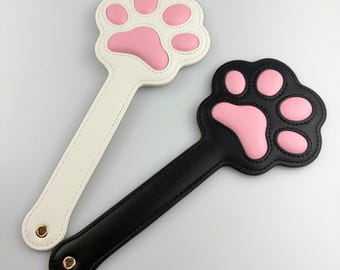 BDSM Puffy Paw Fetish Spanking Paddle, Premium PU Leather