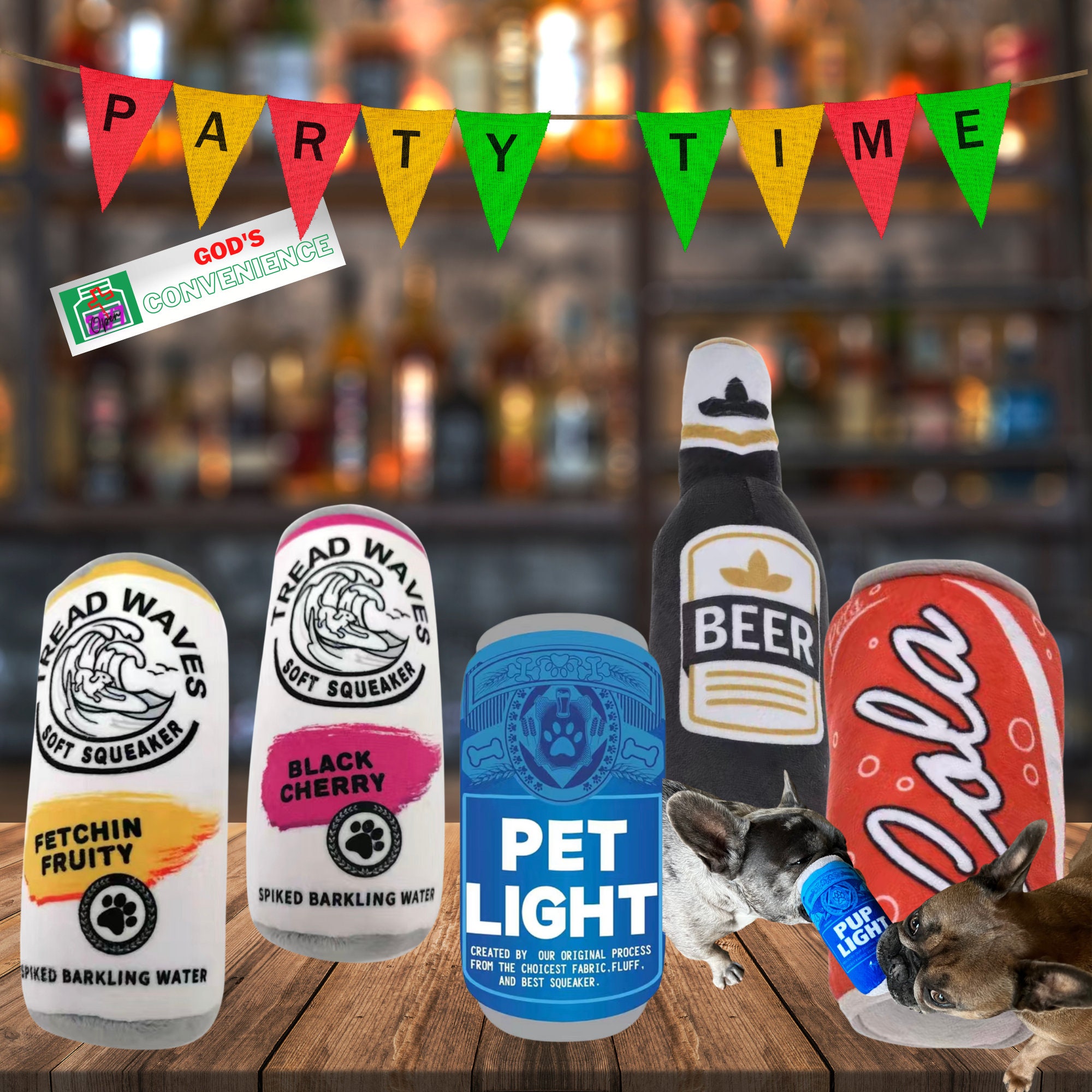 Party pup Time Plush Dog Toys Bottle & Can Etsy