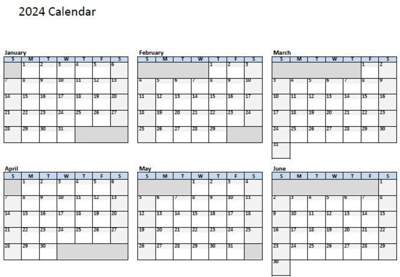 Printable Calendars, 2024 Calendar, PDF and EXCEL XLSX Format Included