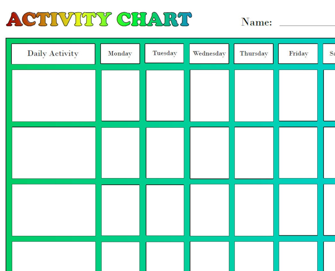 Printable Activity Chart, Kids Activity Chart, Daily Reward Chart, PDF ...