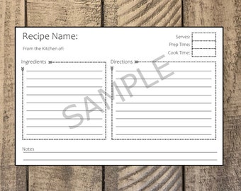Recipe Card, Simple Recipe Card, PDF, 4x6 Recipe Card, Minimalistic Recipe Card, Printable Recipe Card, Digital Recipe Card Template
