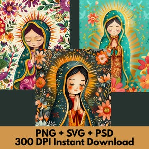 3 VIRGIN MARY PNG svg clip art, lady guadalupe digital , Virgin Mary vector, Catholic Christian Art Sacred Icon Illustrations