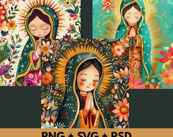 3 VIRGIN MARY PNG svg clip art, lady guadalupe digital , Virgin Mary vector, Catholic Christian Art Sacred Icon Illustrations