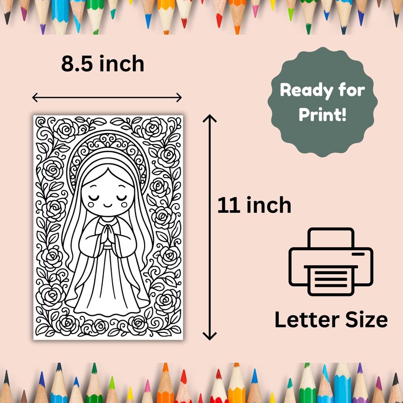Virgin Mary Coloring Pages for Kids Printable PDF, Catholic Religious ...