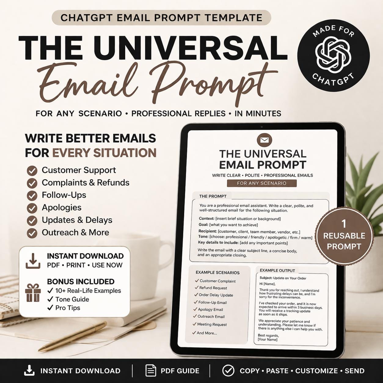 Universal Chatgpt Email Prompt Template, Professional Replies (digital ...