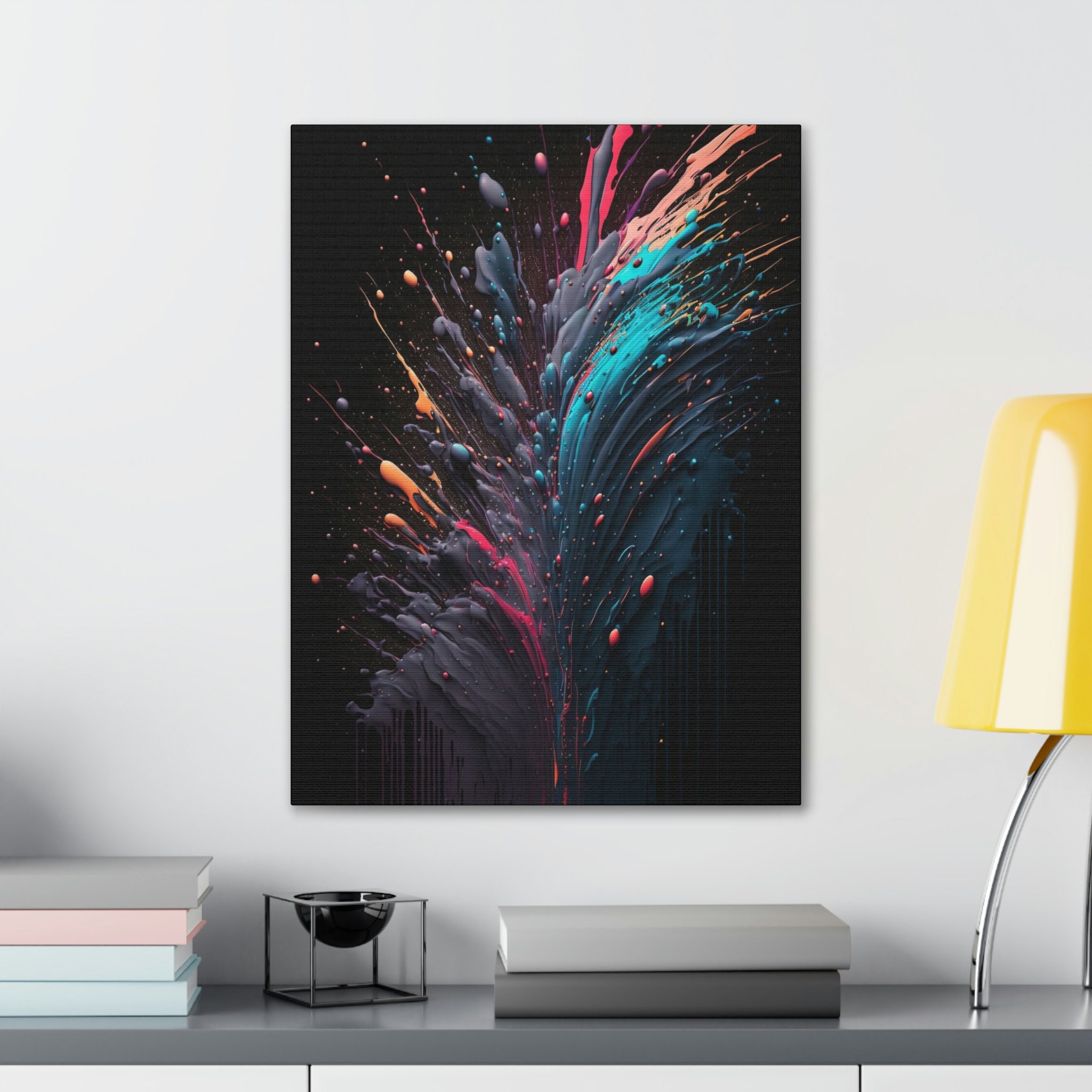 Colorful Paint Splatter Wall Art Abstract Canvas Art Rainbow Etsy