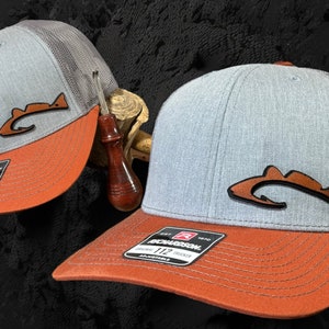 Red fish/hook hat patch