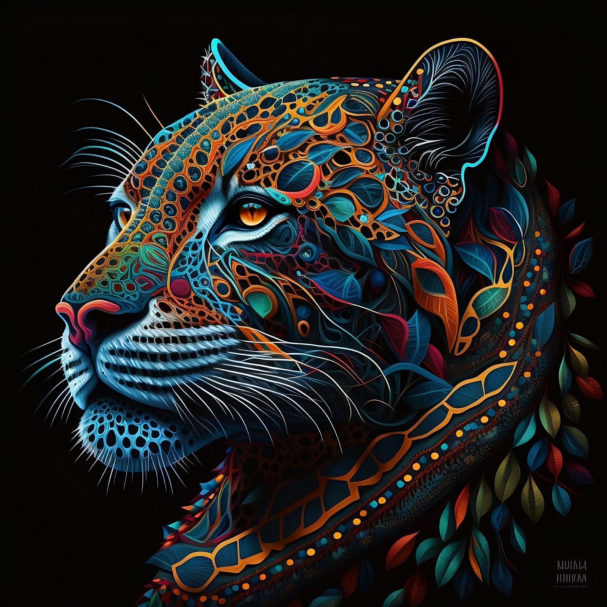 Jaguar Poster Huichol Art Digital Print Animal Wall Art - Etsy