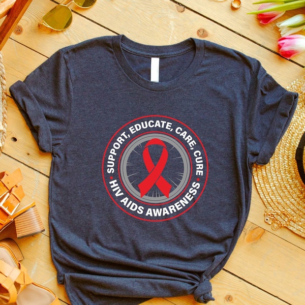 AIDS HIV Awareness Shirt, Hiv Red Ribbon Shirt, Aids Fighter Shirt, HIV Warrior Shirt, Aids Ribbon Gift, World Aids Day Tee, Hiv Support Tee