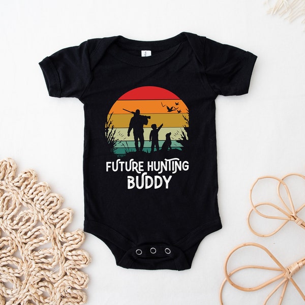 Jagd Buddy Strampelanzug, zukünftige Jagd Buddy Baby, Papa offenbaren, Baby Jagd Outfit, Schwangerschaft offenbaren, Babypartygeschenk, neues Jäger-Baby-T-Shirt