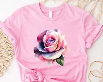 Chemise rose unique, tee-shirt rose aquarelle, chemise à fleurs, tee-shirt graphique rose, t-shirt floral aquarelle, cadeau de t-shirt rose pour elle, chemise rose maman