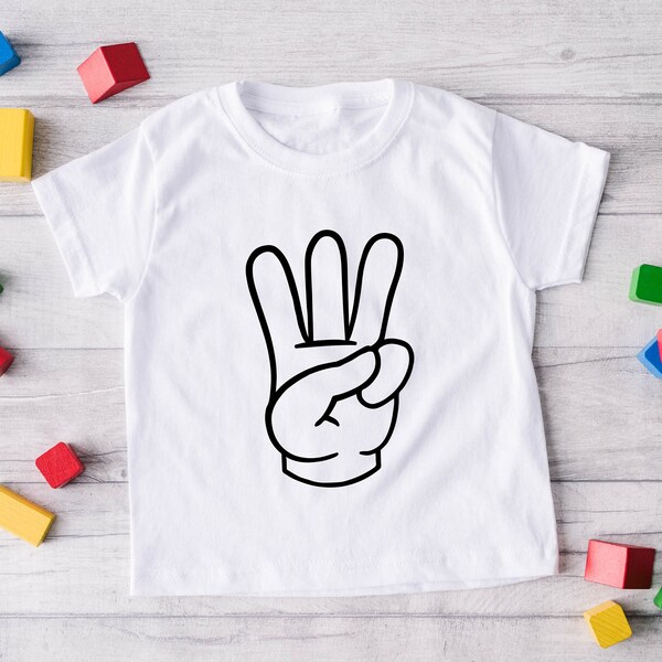 3rd Birthday Hand with Three Fingers Shirts, Third Birthday Tee For Toddler, 3 Years Old Boys And Girls Birthday T-shirt, Boy's 3rd Birthday