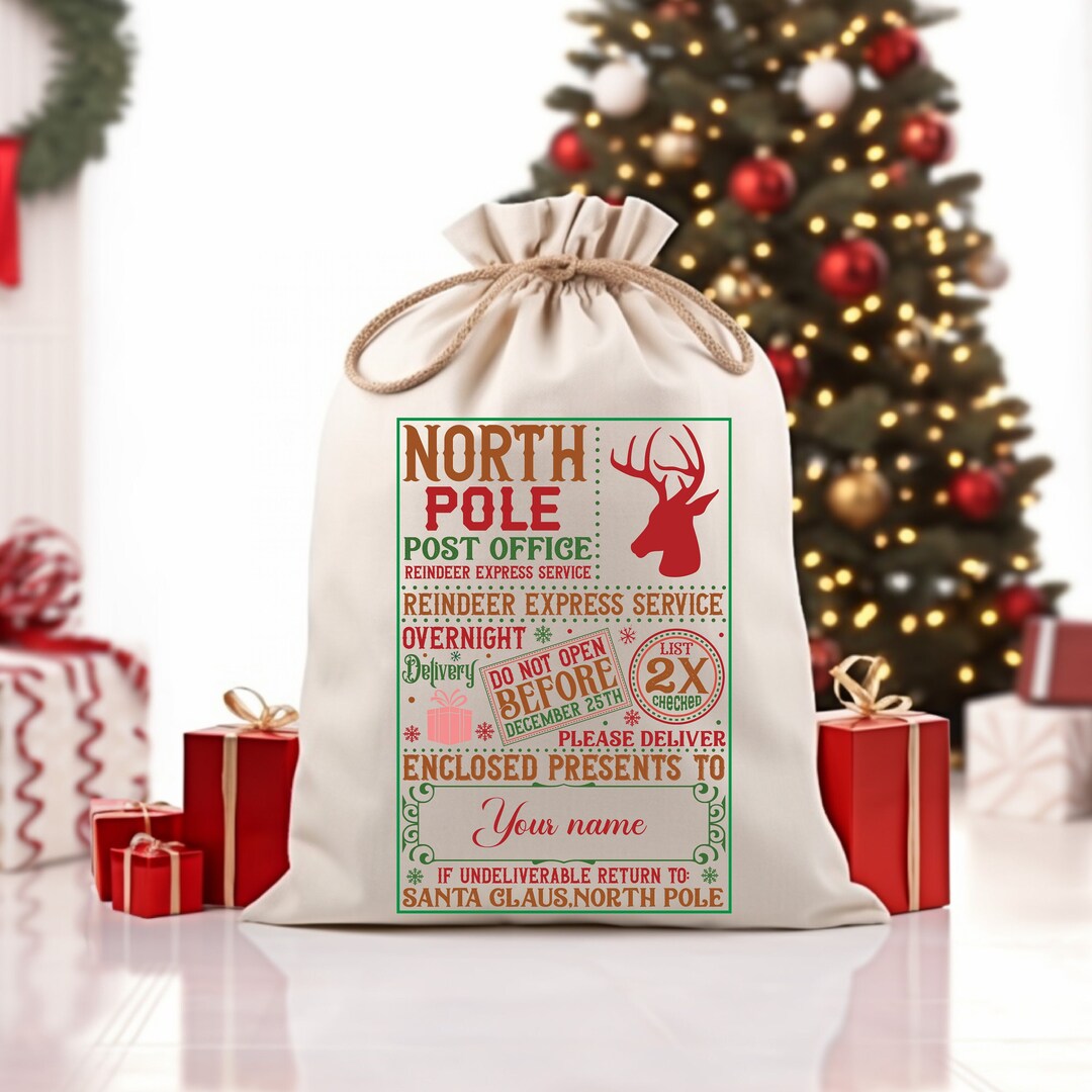 North Pole Christmas Sack, Christmas Gift Bags, Christmas Santa Sack ...