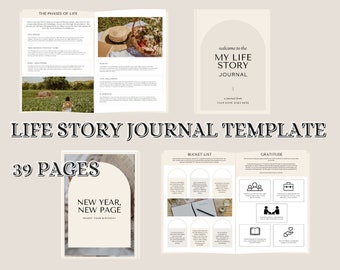 Life Story Journal, Achievement Journal, Bucket List Journal, Guided Prompts, Life Coaching, Life Story Canva Template, Life Story Book
