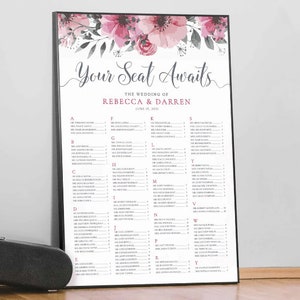 Printed & Framed Wedding Seating Chart | Personalized Guest List and Table Poster | Custom Seating Chart Sign | Wedding Decorations Signage