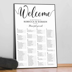 Printed & Framed Wedding Seating Chart | Personalized Guest List and Table Poster | Custom Seating Chart Sign | Wedding Decorations Signage