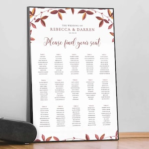 Printed & Framed Wedding Seating Chart | Personalized Guest List and Table Poster | Custom Seating Chart Sign | Wedding Decorations Signage