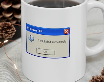 Lustige Tasse-Fehler-Meldung - Aufgabe fehlgeschlagen erfolgreich