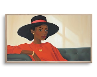Arte para TV Samsung Frame / Arte africano de mujer de rojo / Pintura digital / Retrato