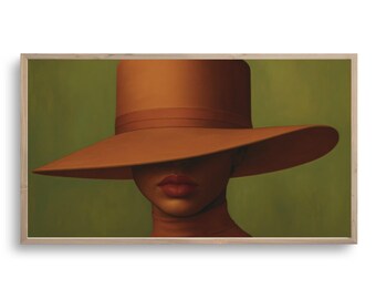 Samsung Frame TV Art | Black Woman in Wide Brim Hat | Modern African Fashion Wall Art Download