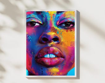 Retrato de mujer negra a todo color: Arte mural digital moderno (Descarga digital)