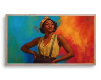 Empowered Black Woman Wall Art | African Portrait for Samsung Frame TV | Retro Digital Art Download