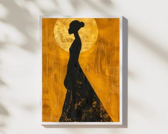 Golden African Queen Art Print: Elegant Portrait (Digital Download)