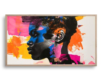 Bold Afrocentric Art Print – Vibrant Samsung Frame TV Artwork, Modern Black Woman Portrait, Digital Abstract Painting