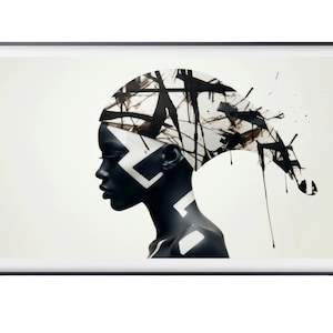 Samsung Frame TV Art | Black and White Beautiful African Art | DIGITAL Download Painting | Portrait